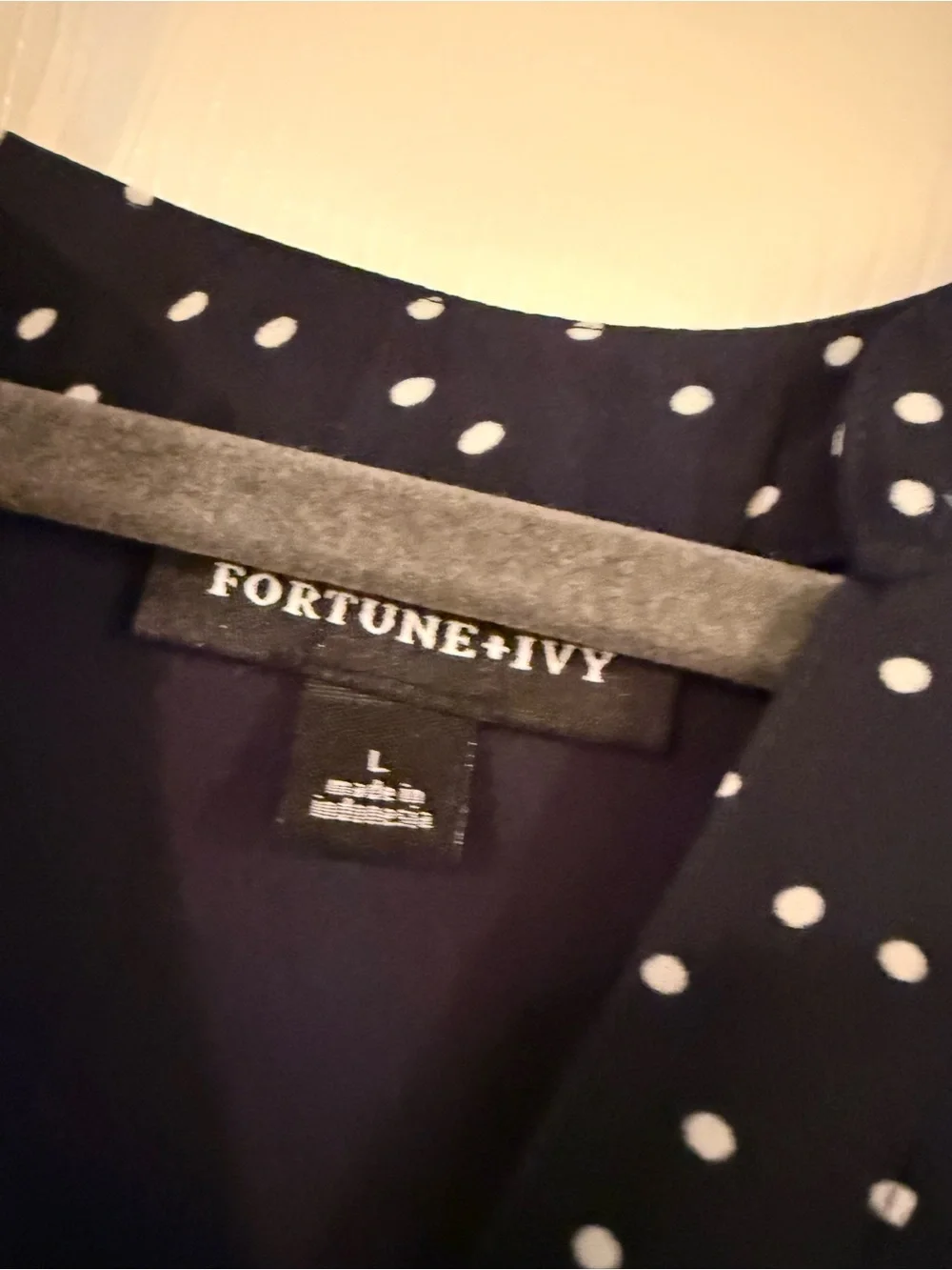 Navy Polka Dot V-Neck Blouse
